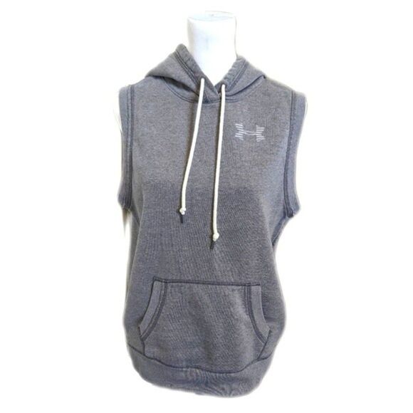 5/$55 Under Armour sleeveless hoodie sweatshirt - gray with drawstring & logo M - Picture 1 of 8